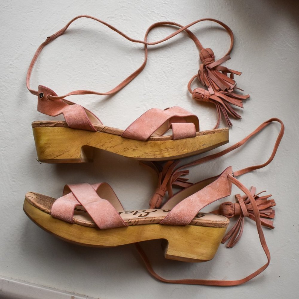 Peach Pink Sam Edelman Platform Sandals Tie Size 7